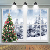 Grün Weihnachten Baum Und Draußen Schneebedeckt Welt Hintergrund